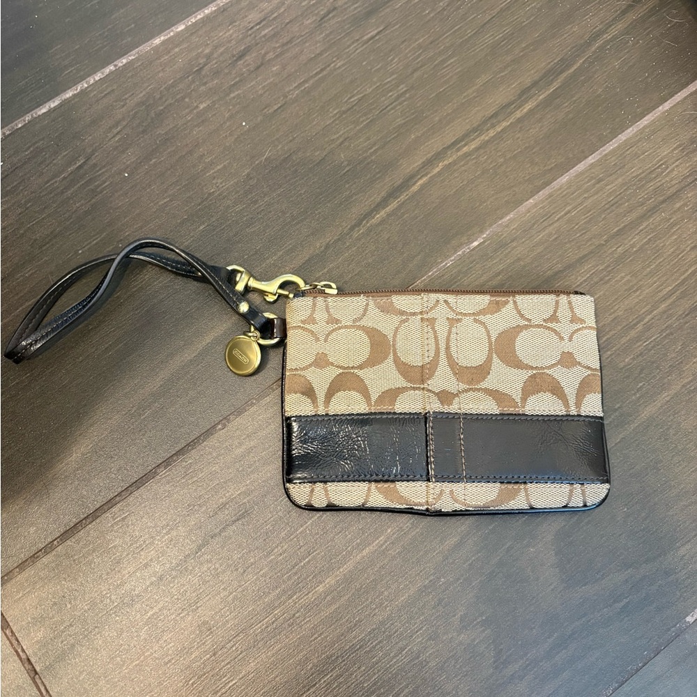 Coach Tan and Black Wristlet